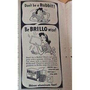 Vintage 1946 Brillo Soap Pads Print Ad Don't Be A Rubbit Mid Century Kitchen Art